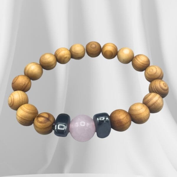 Pulsera de Cedro - Chakra del corazón - Cuarzo Rosa - Imagen 2