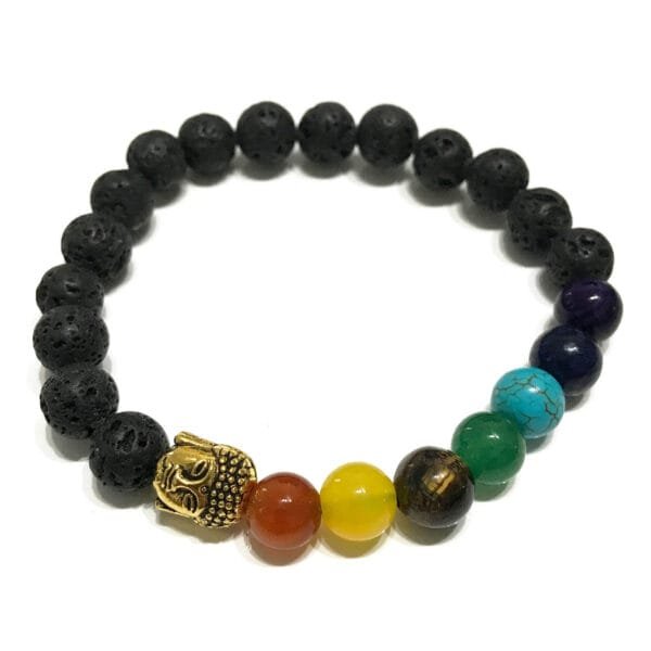 Pulsera de Piedra de Lava de Buda 7 Chakras