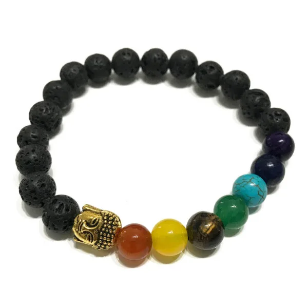 Pulsera de Piedra de Lava de Buda 7 Chakras