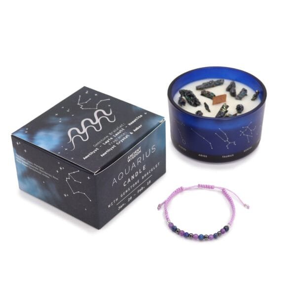 Vela de cristal del zodiaco (Acuario) con pulsera