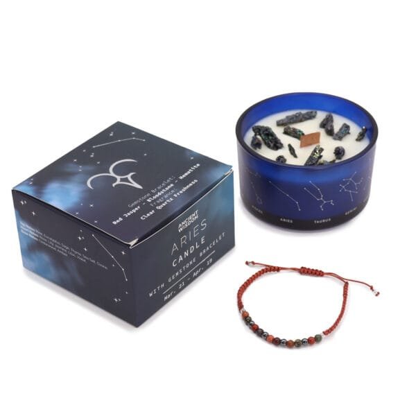 Vela de Cristal del Zodiaco (Aries) con Pulsera