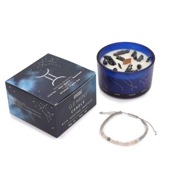 Vela de Cristal del Zodiaco (Géminis) con Pulsera