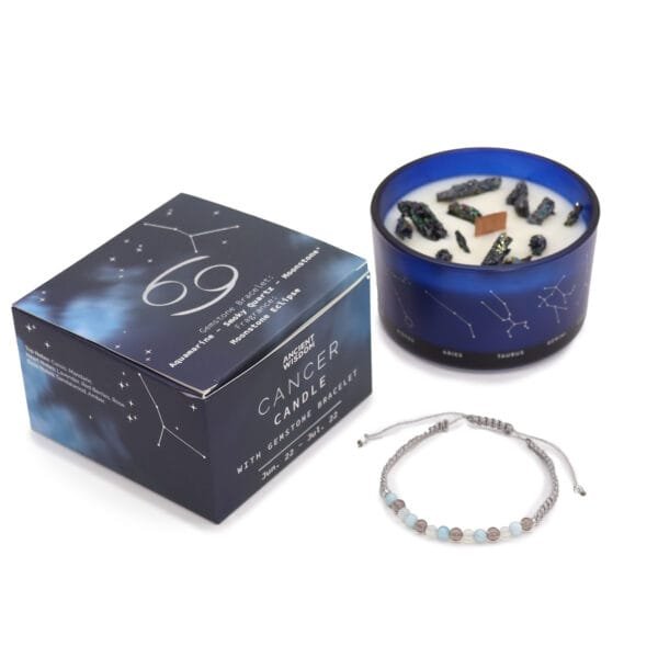 Vela de cristal del zodiaco (Cáncer) con pulsera