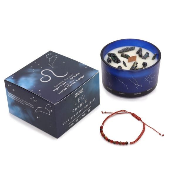 Vela de Cristal del Zodiaco (Leo) con Pulsera