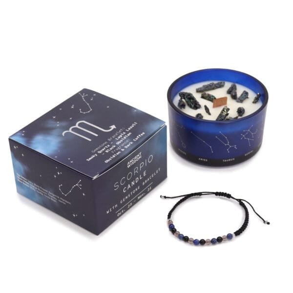 Vela de Cristal del Zodiaco (Escorpio) con Pulsera