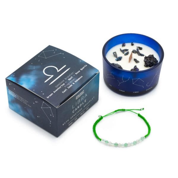 Vela de Cristal del Zodiaco (Libra) con Pulsera