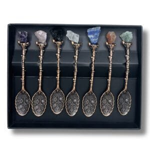 Set de 7 Cucharas de Bruja de bronce con Piedras Preciosas