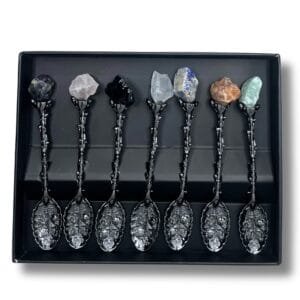 Set de 7 Cucharas de Bruja de Plata de Piedras Preciosas
