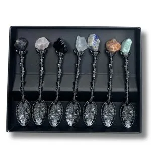 Set de 7 Cucharas de Bruja de Plata de Piedras Preciosas