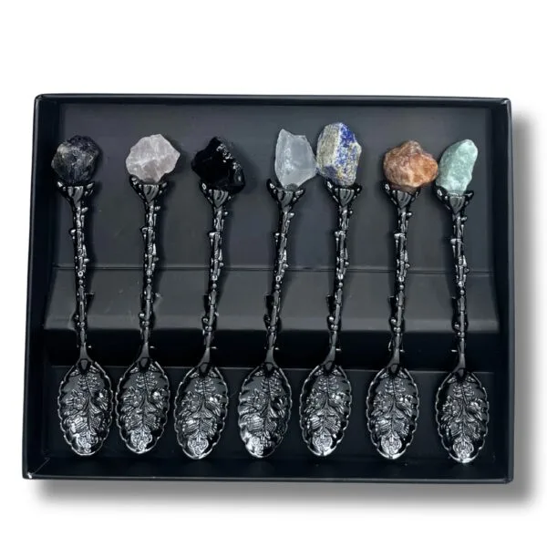 Set de 7 Cucharas de Bruja de Plata de Piedras Preciosas