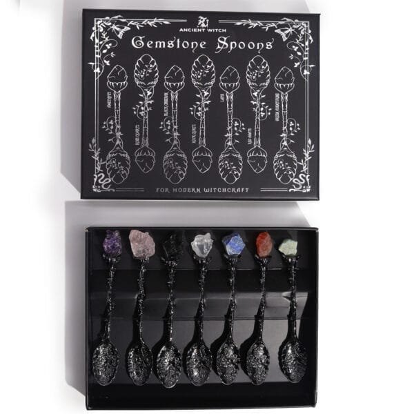 Set de 7 Cucharas de Bruja de Plata de Piedras Preciosas - Imagen 4