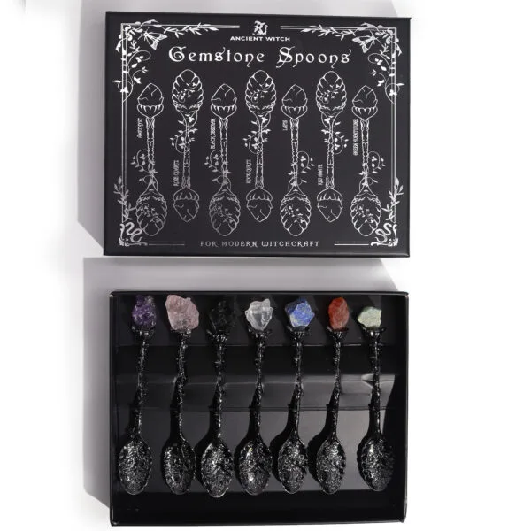 Set de 7 Cucharas de Bruja de Plata de Piedras Preciosas - Imagen 4