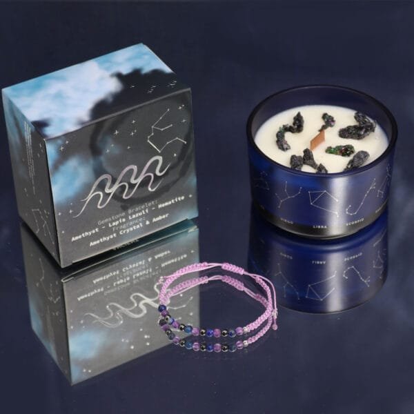 Vela de cristal del zodiaco (Acuario) con pulsera - Imagen 2